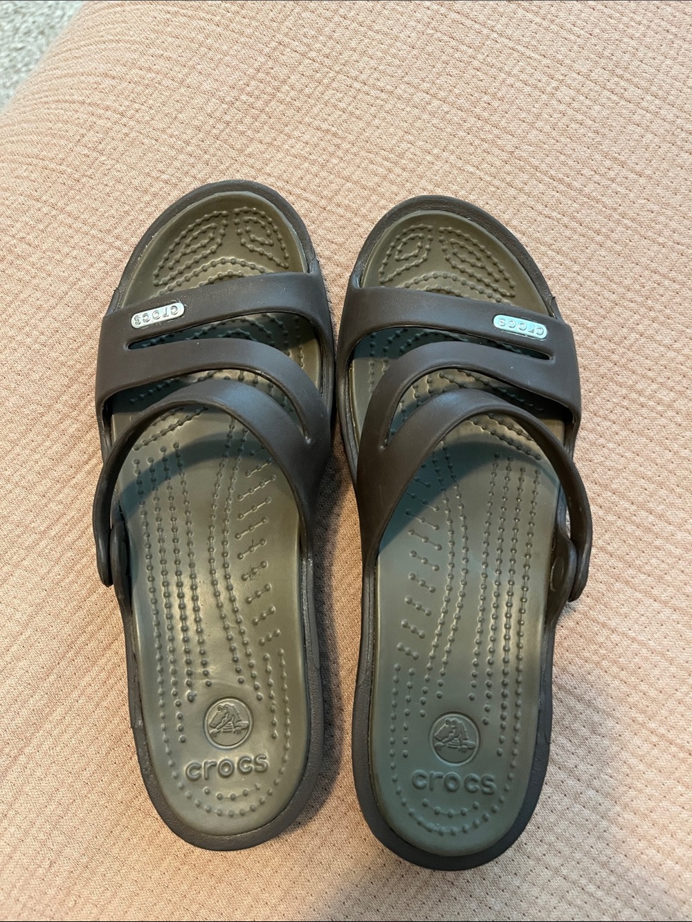 CROCS Brown Dual-Strap Slide Sandals